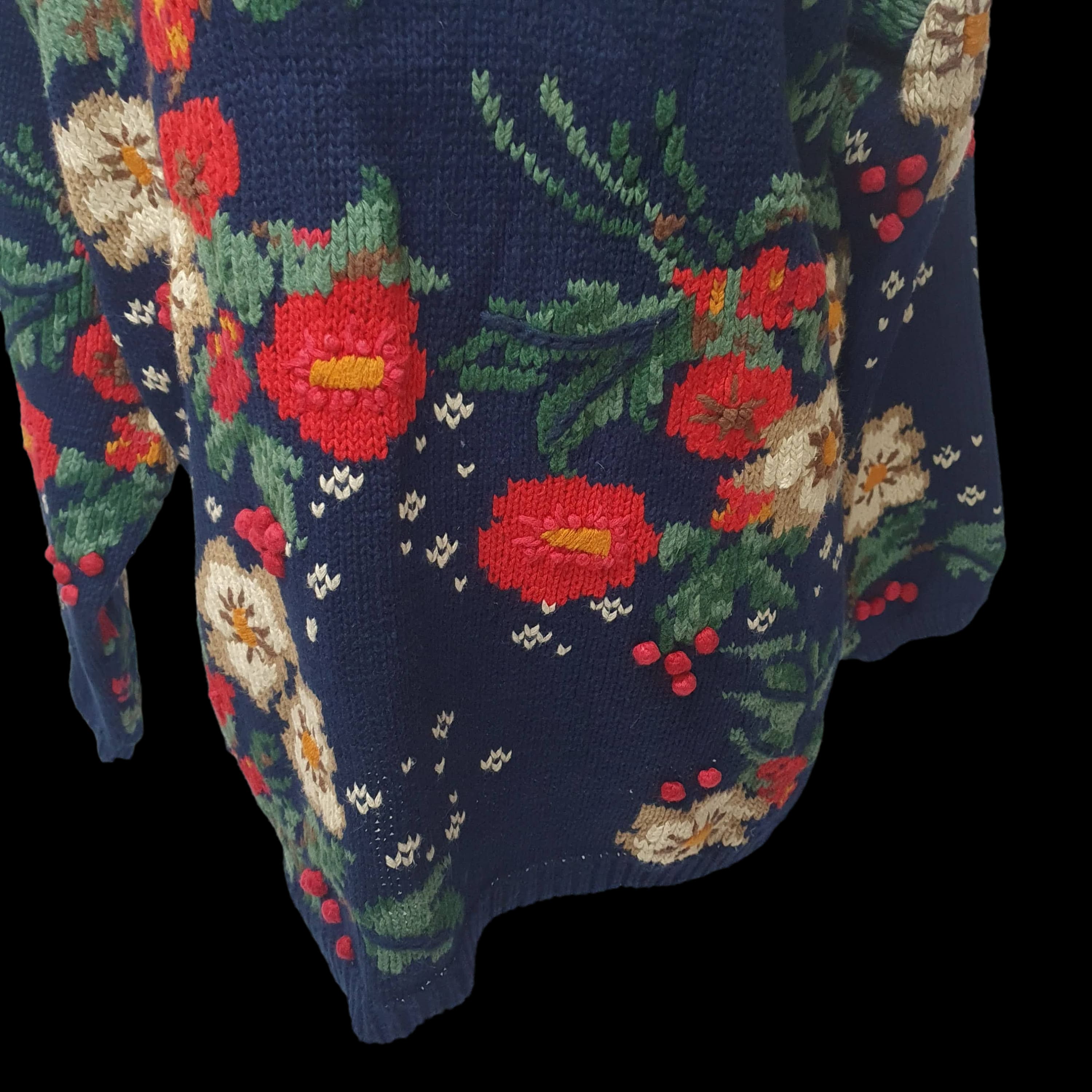 Womens Vintage Floral Knitted Jumper Funky Design Knitwear