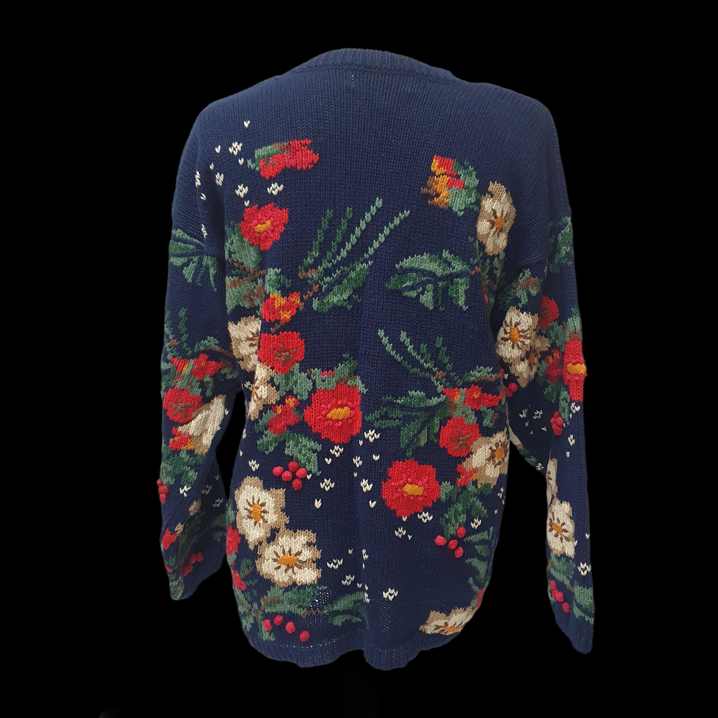 Womens Vintage Floral Knitted Jumper Funky Design Knitwear