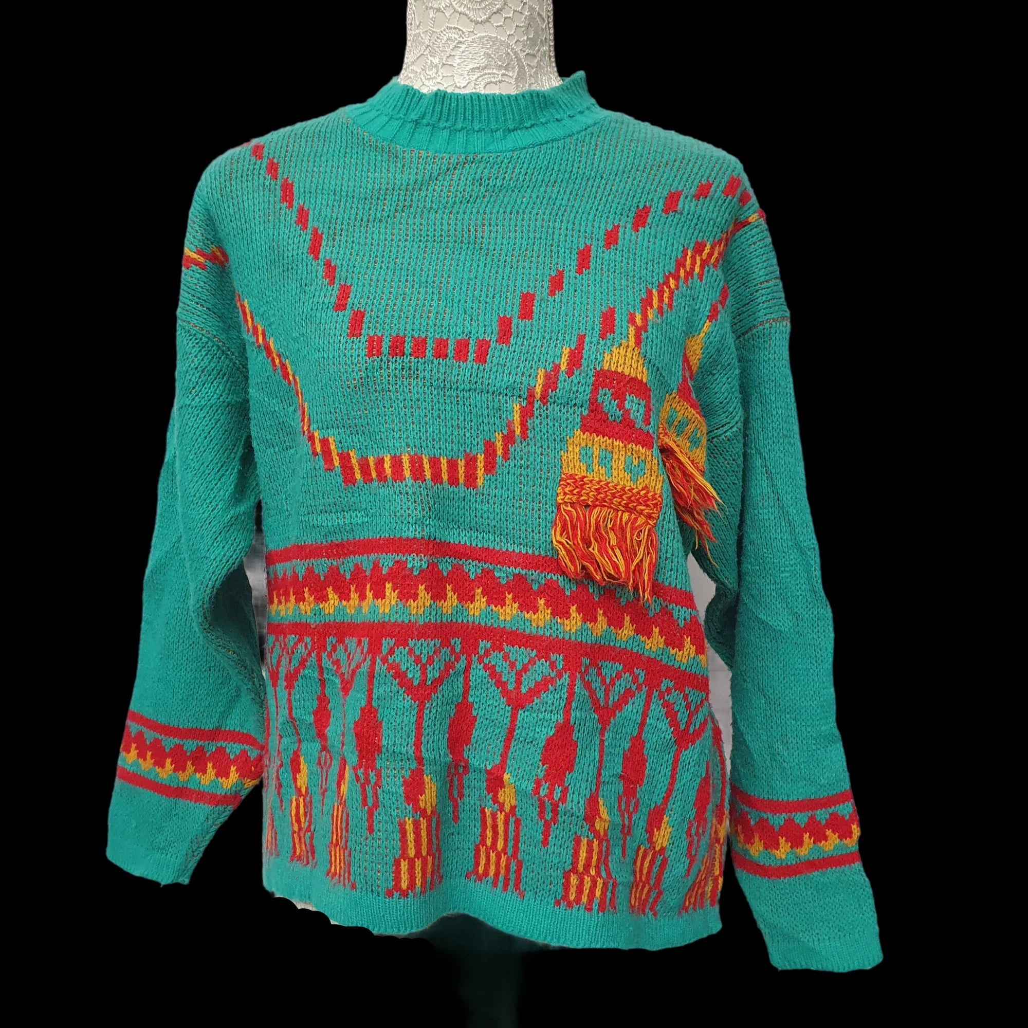 Womens Vintage Knitted Jumper Funky Pattern Knitwear Large