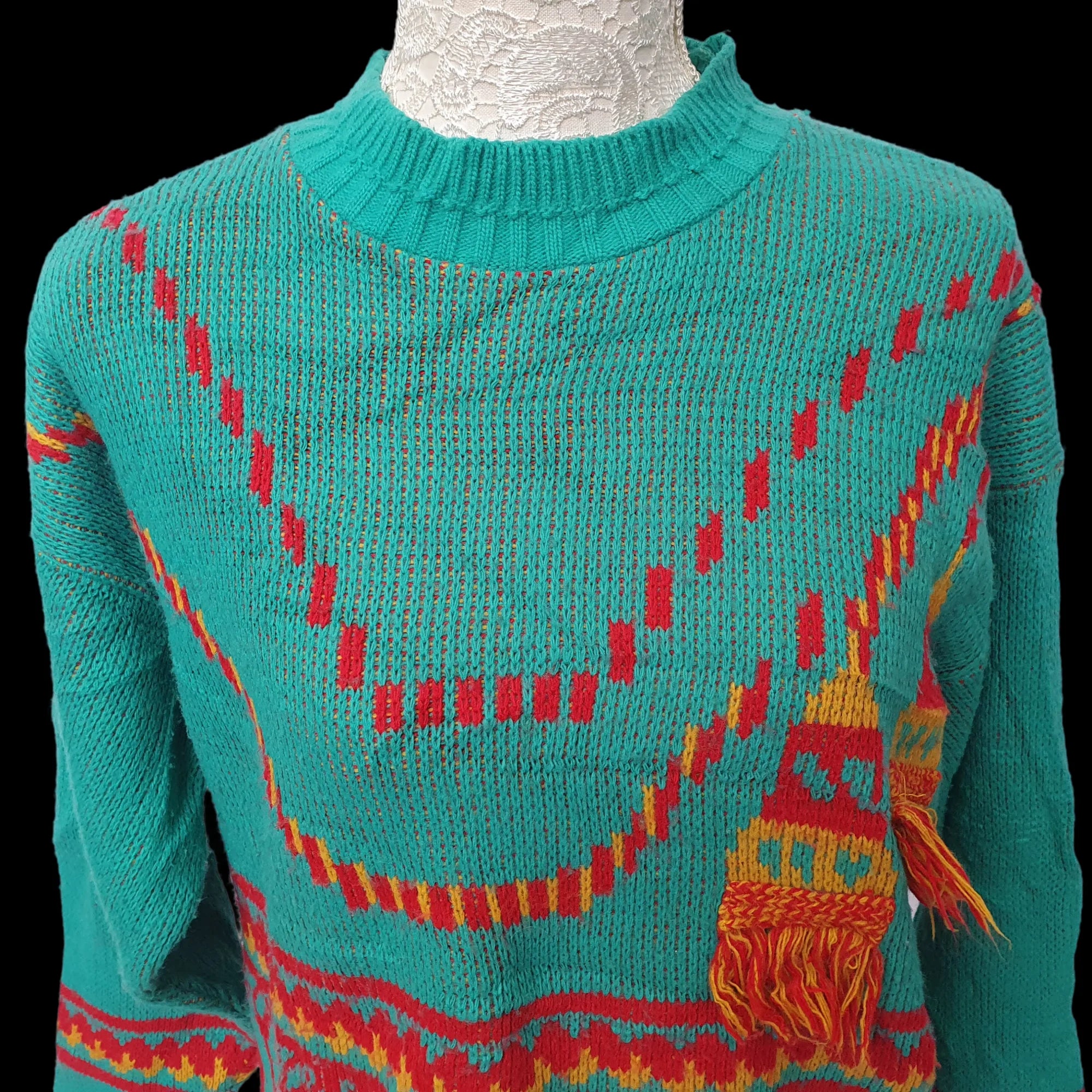Womens Vintage Knitted Jumper Funky Pattern Knitwear Large