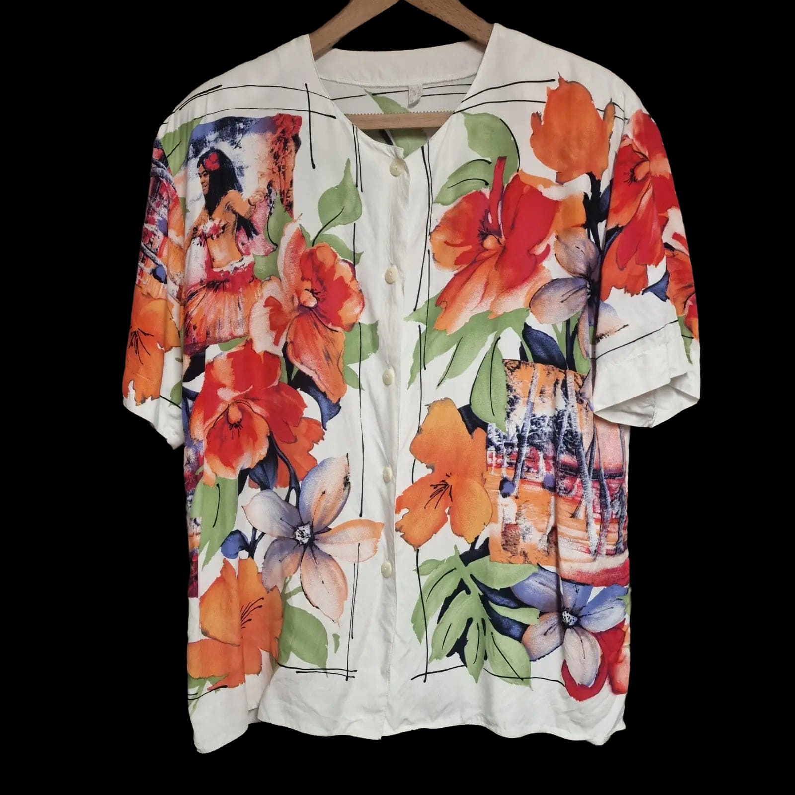 Womens Vintage Multicoloured Floral Blouse Uk16 - Top