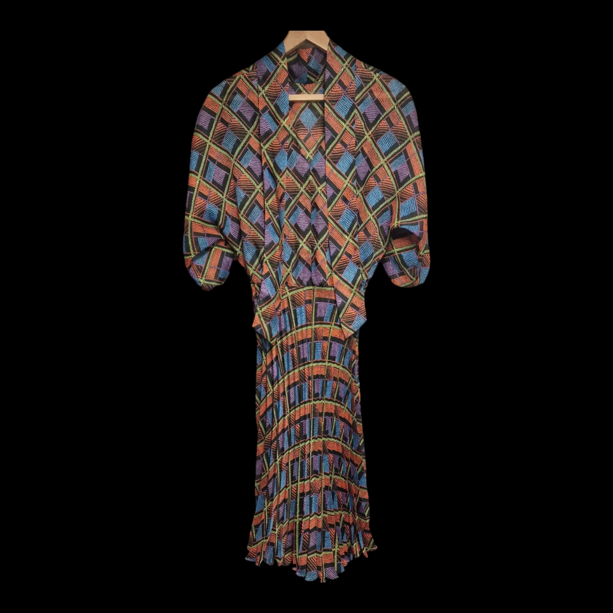 Womens Vintage Multicoloured Pleated Dress UK 2XL - Dresses