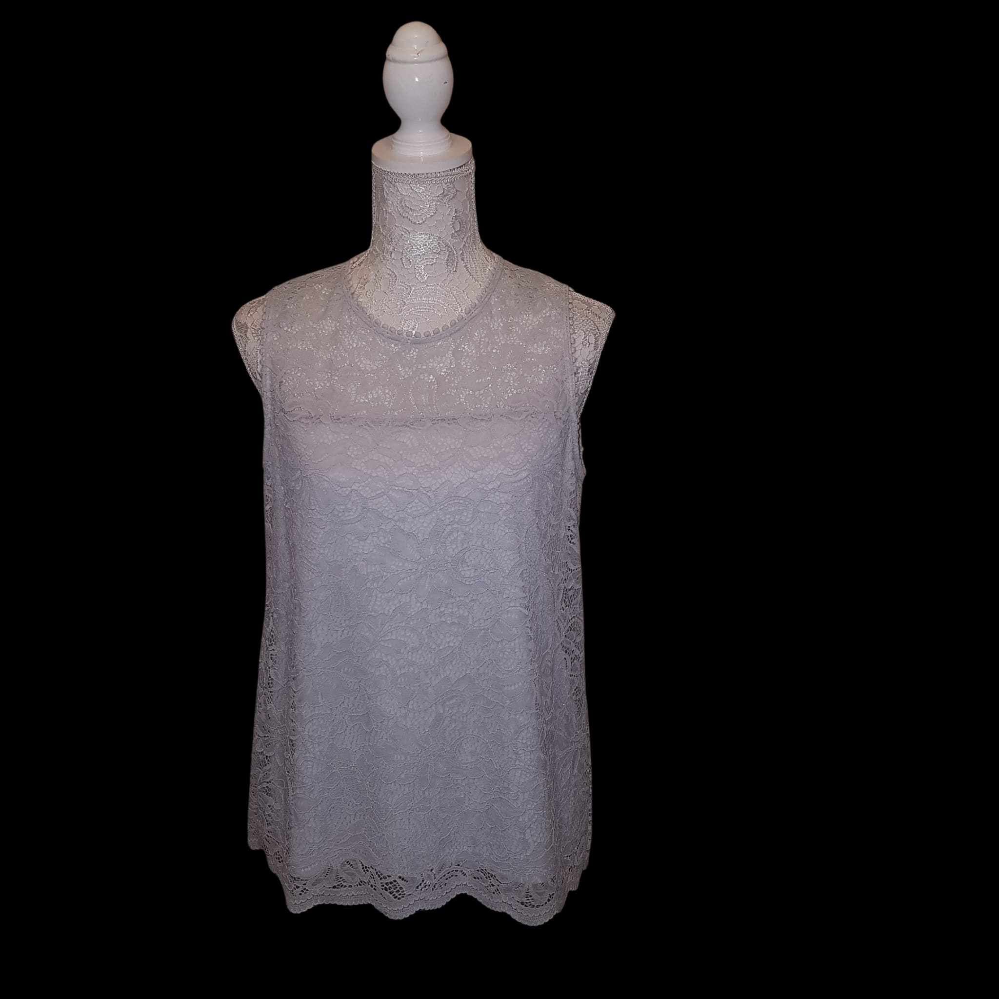 Womens Wallis Grey Lace Sleeveless Cut Out Top Uk Size 12