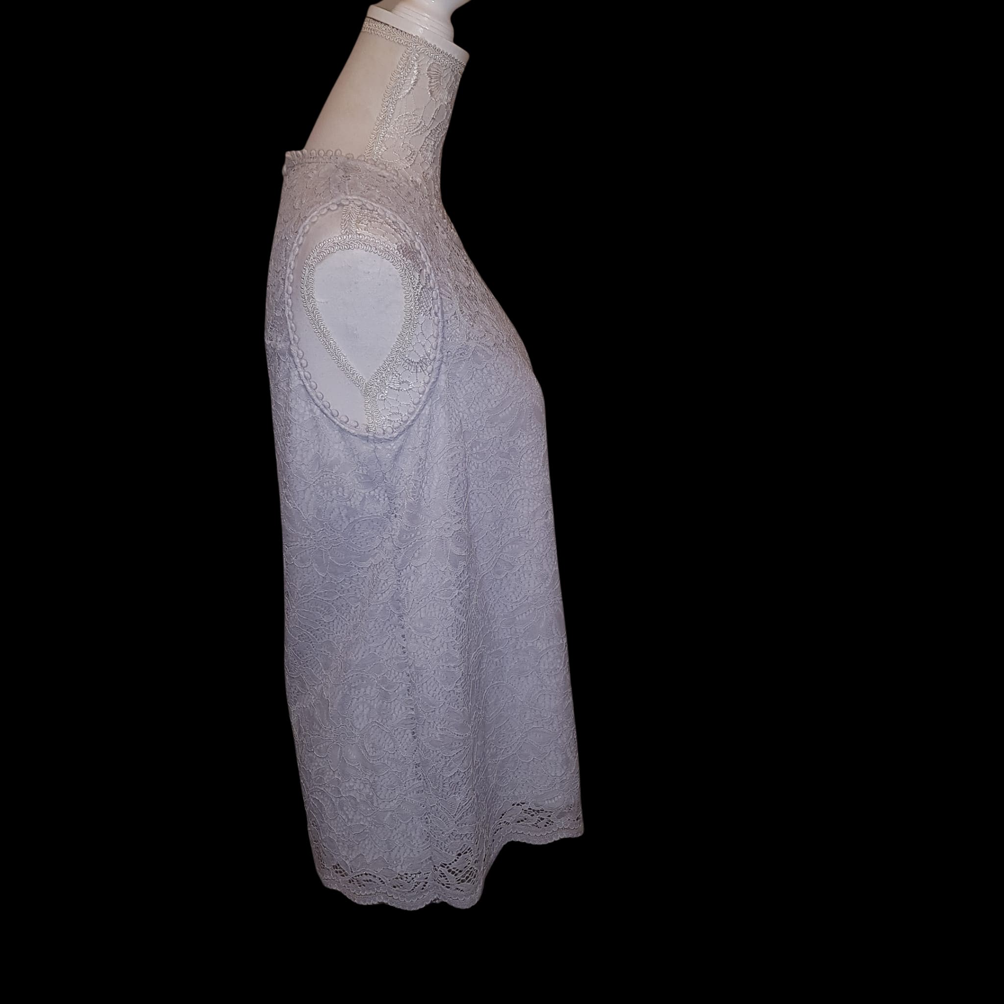 Womens Wallis Grey Lace Sleeveless Cut Out Top Uk Size 12