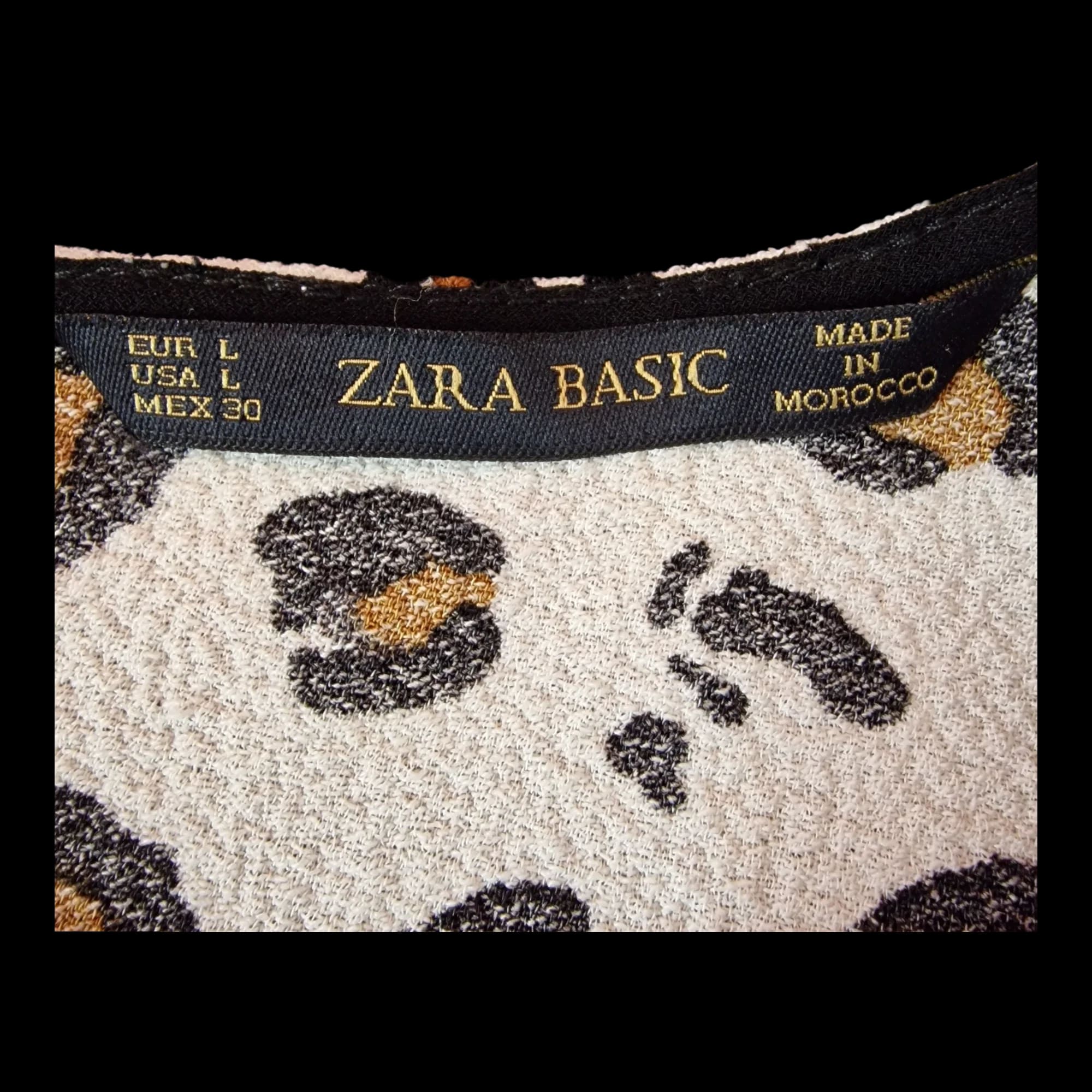 Womens Zara Black Brown White Animal Print Blouse UK Large