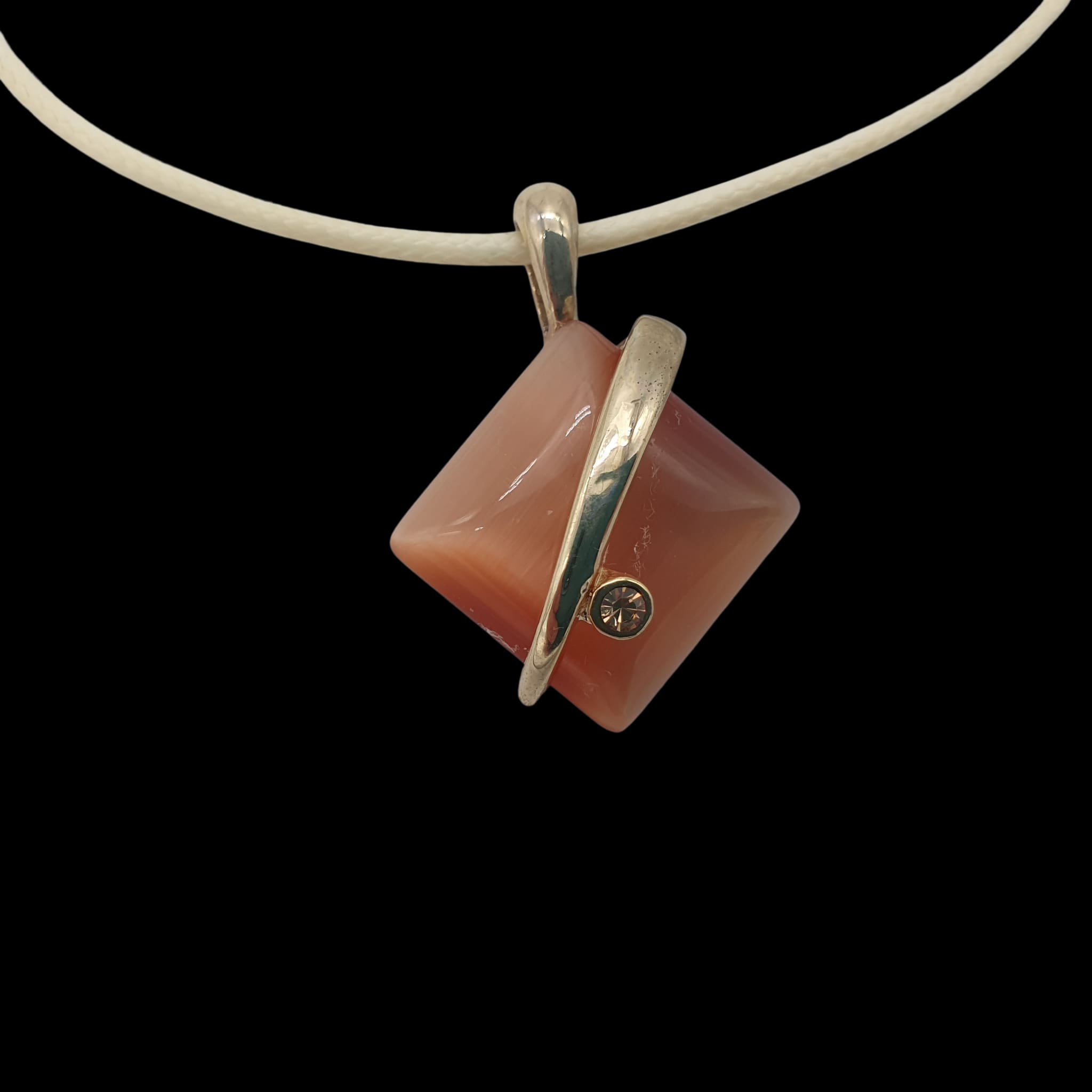 Wrapped Square Gemstone Necklace Orange Pendant Charm