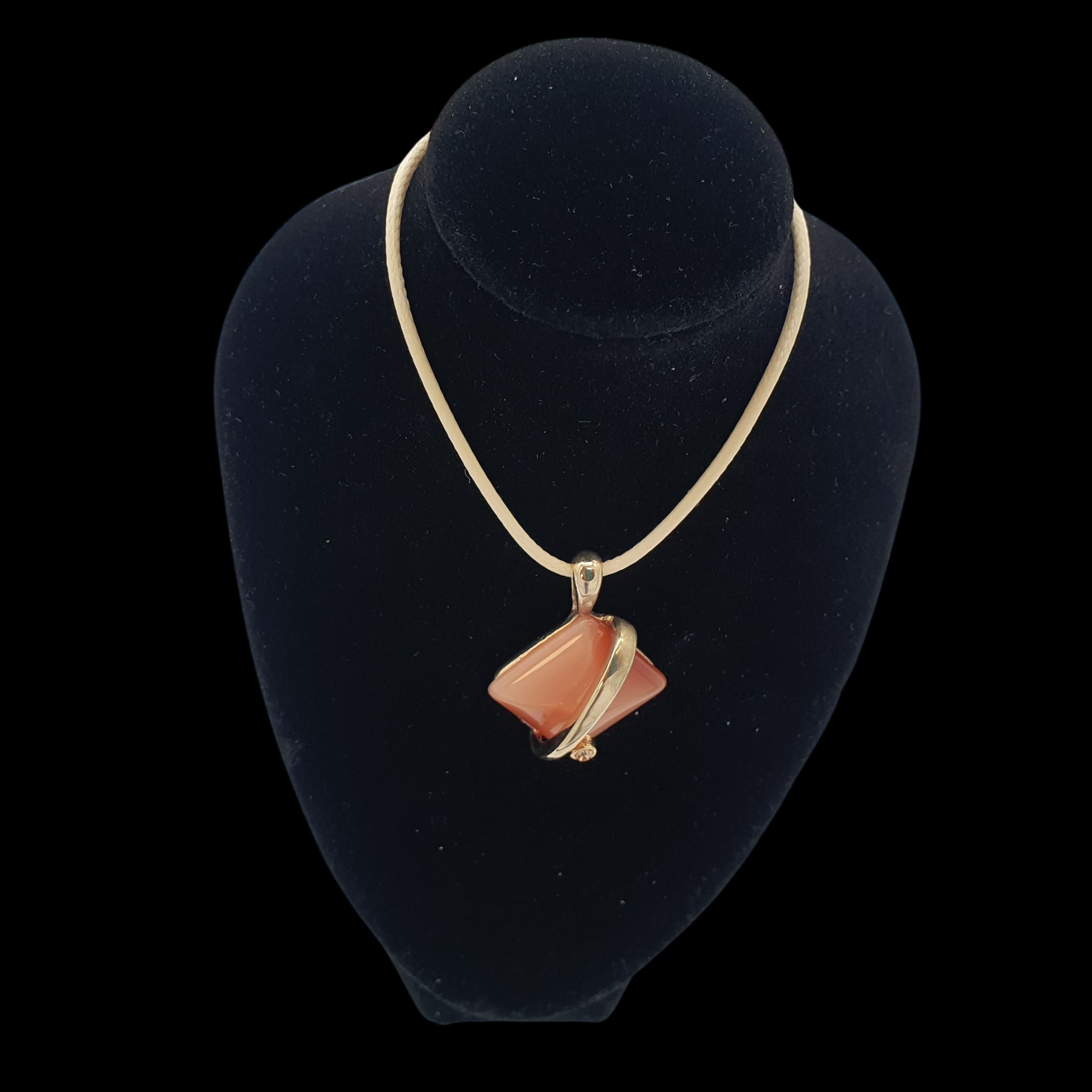 Wrapped Square Gemstone Necklace Orange Pendant Charm