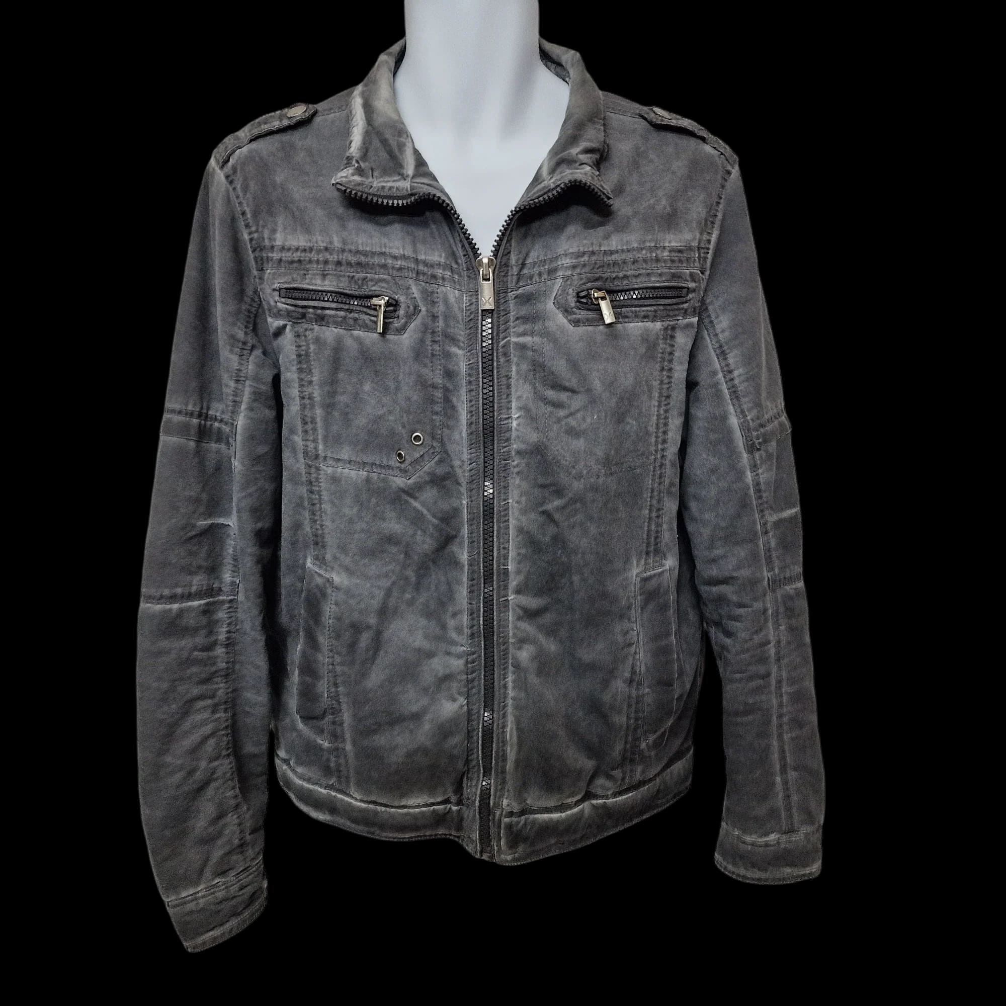 Xray Jeans Mens Grey Biker Jacket UK Large - 1 - 3374