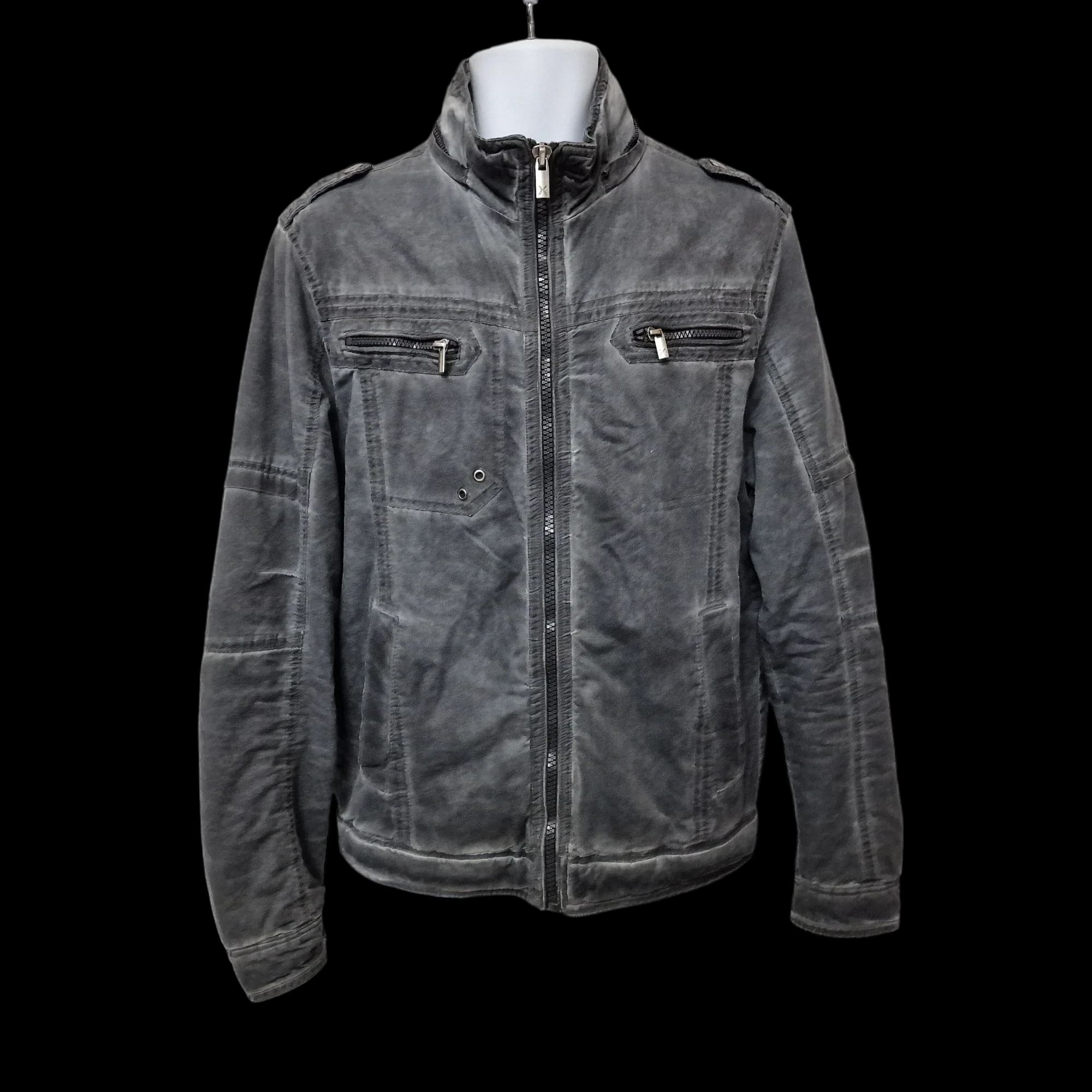 Xray Jeans Mens Grey Biker Jacket UK Large - 3 - 3374