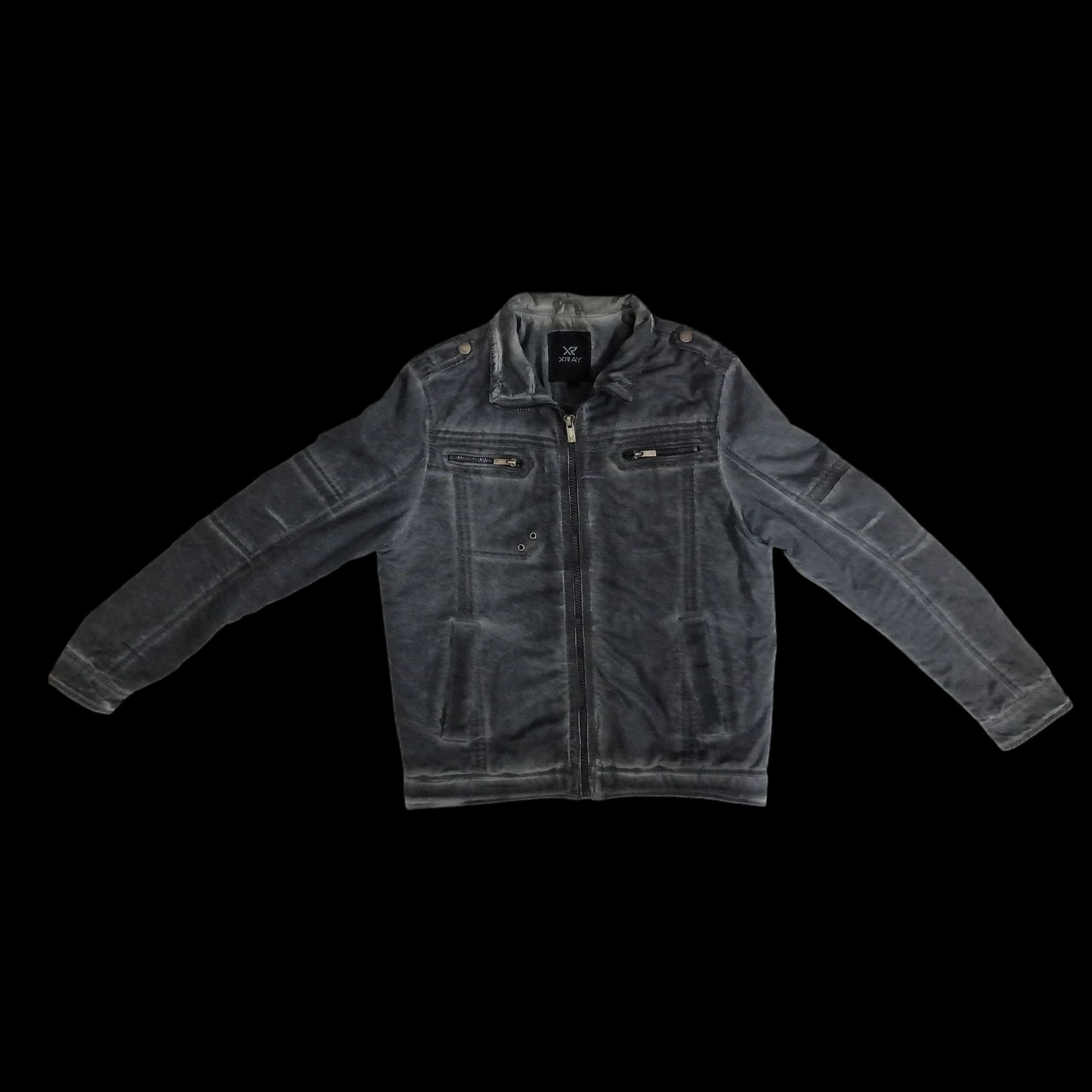 Xray Jeans Mens Grey Biker Jacket UK Large - 4 - 3374