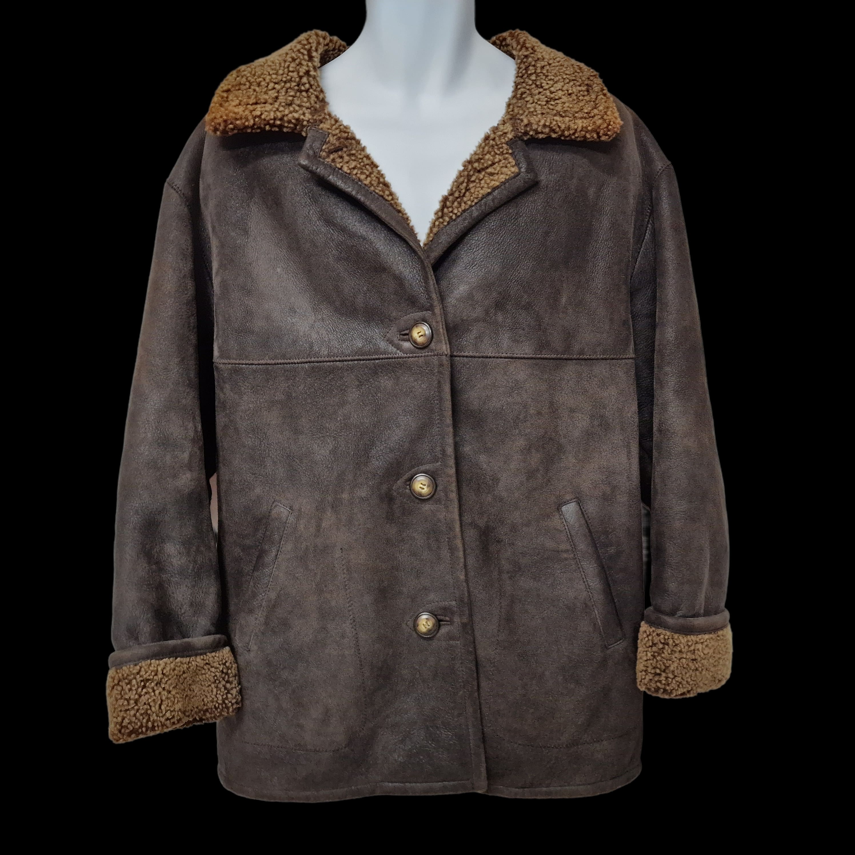 Zaffers Vintage Dark Brown Leather Sheepskin Shearling Coat